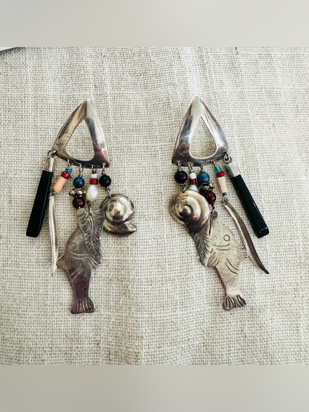 Tabra Fish Dangle Earrings with Multicolor Beads